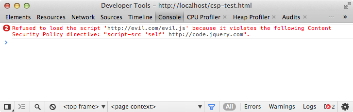 CSP warining message in Chrome Developer Tools